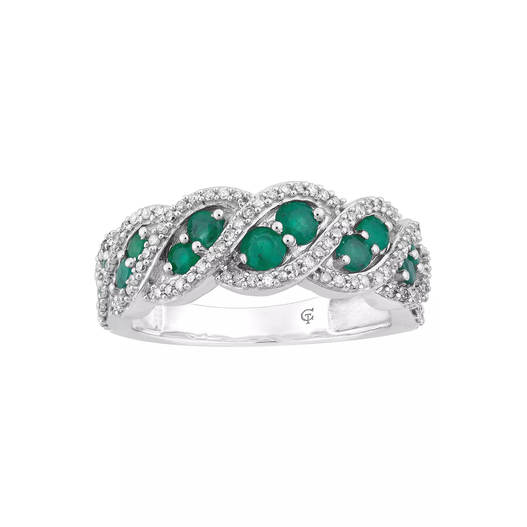 10k White Gold Emerald & 1/3 Carat T.W. Diamond Ring, Women's, Size: 7, 10k Whgold Product Image