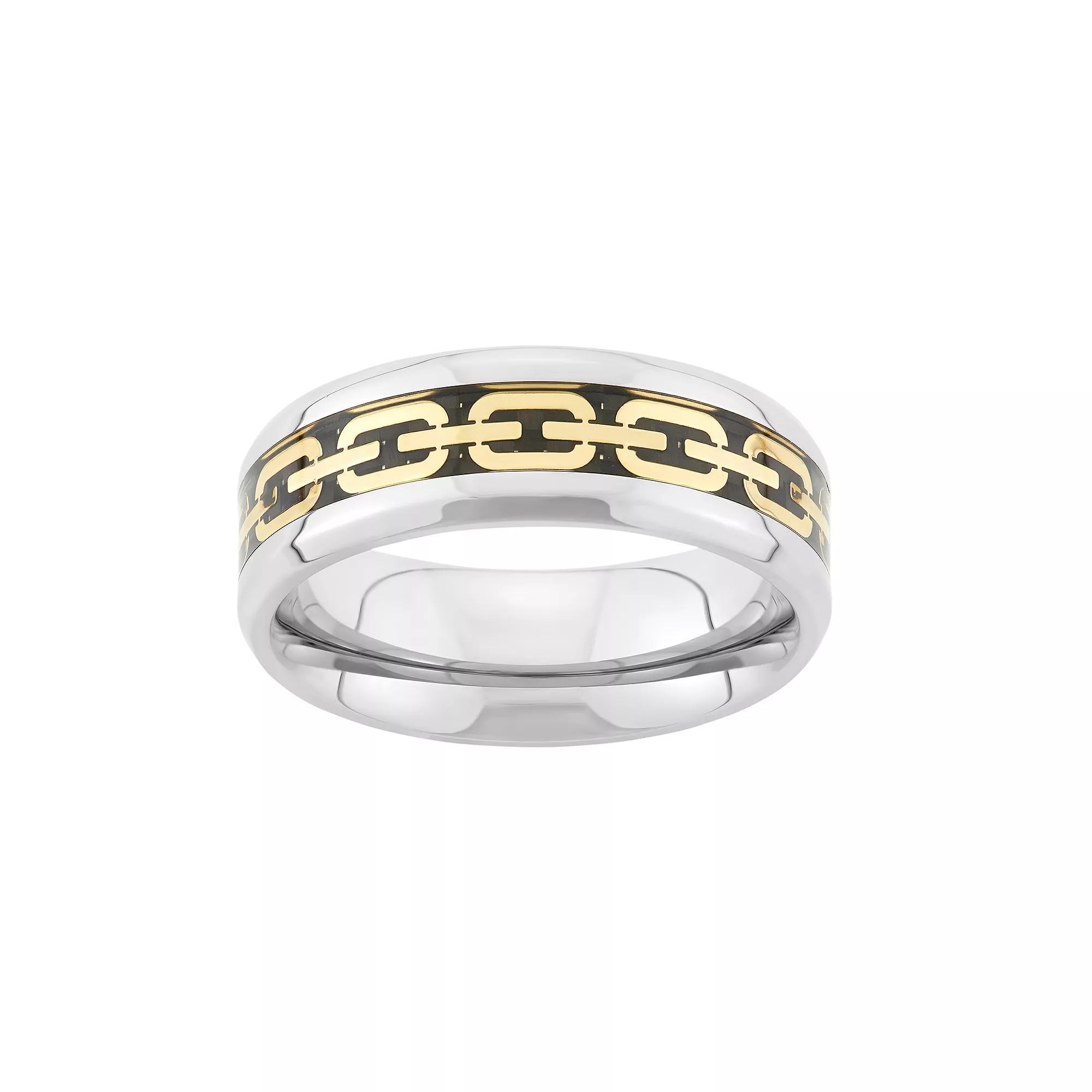 Tri-Tone Stainless Steel Chain Link Wedding Band - Men, Men's, Size: 8.50, Grey Product Image