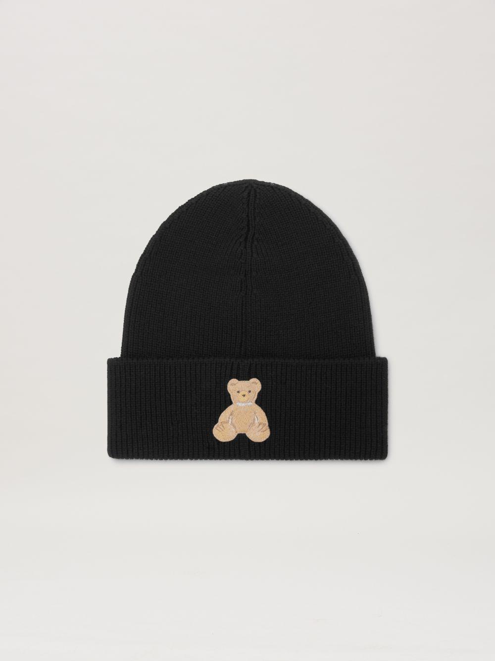 Bear In Mind Wool Beanie in black  - Palm Angels® Official  Product Image