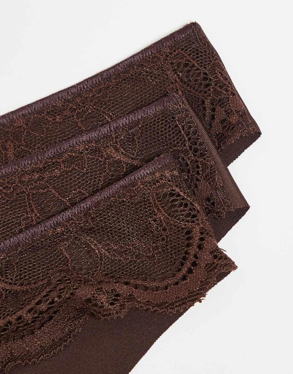 ASOS DESIGN 3 pack no VPL & lace thong in brown Product Image