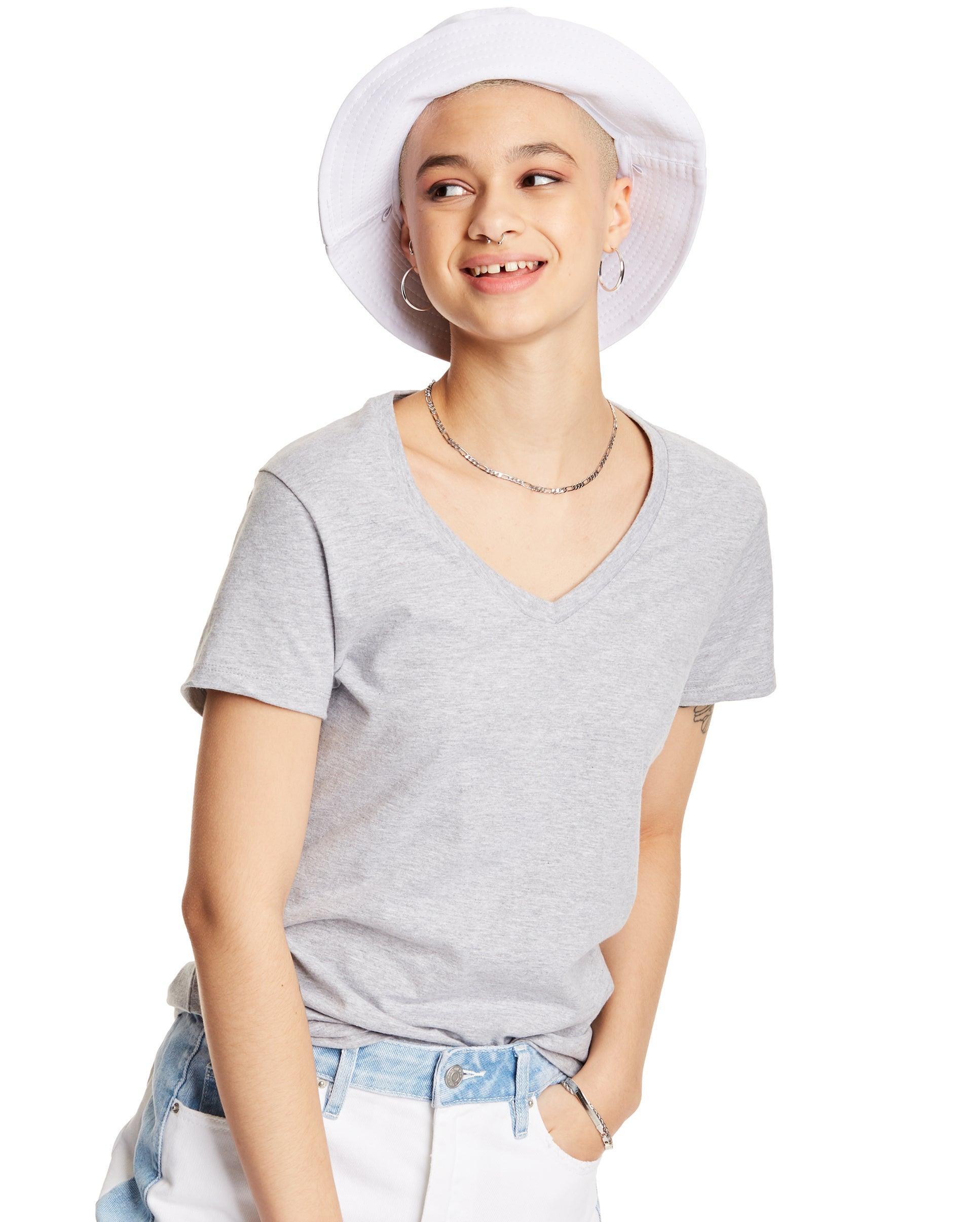 Hanes Perfect-T Womens V-Neck Cotton T-Shirt Light Blue XL Product Image
