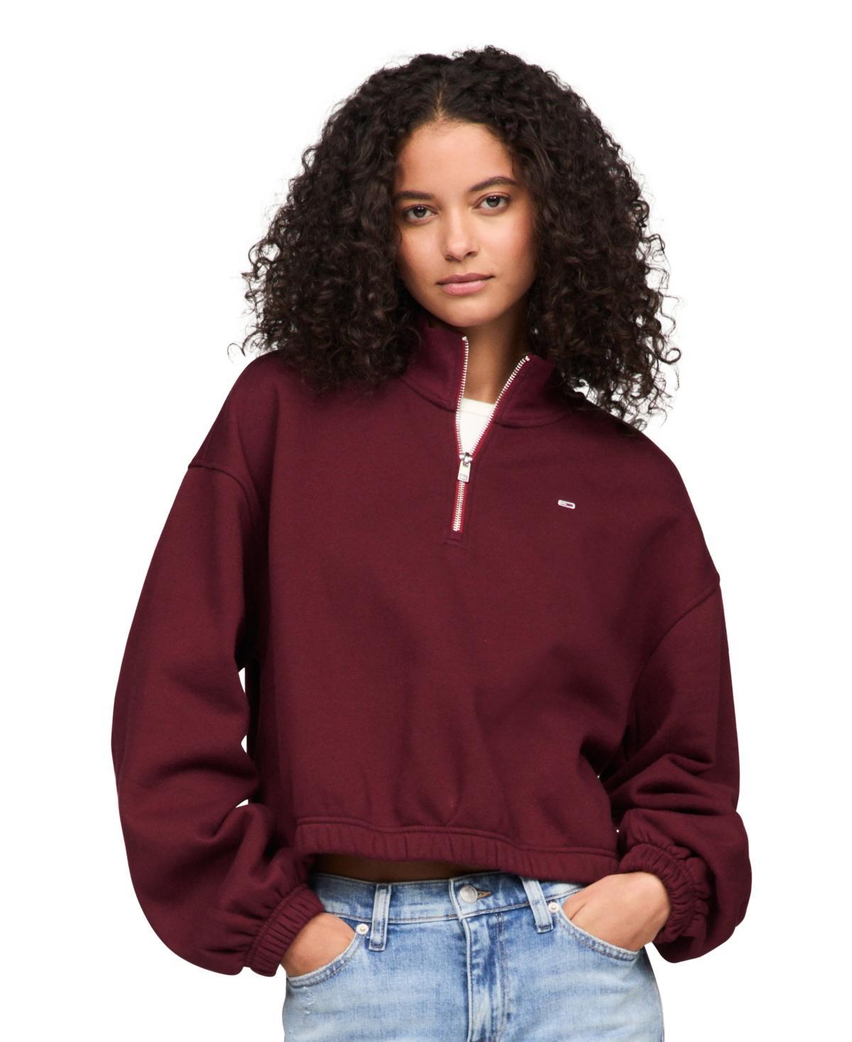 Tommy Jeans Womens Cropped Quarter-Zip Crewneck Sweatshirt Product Image