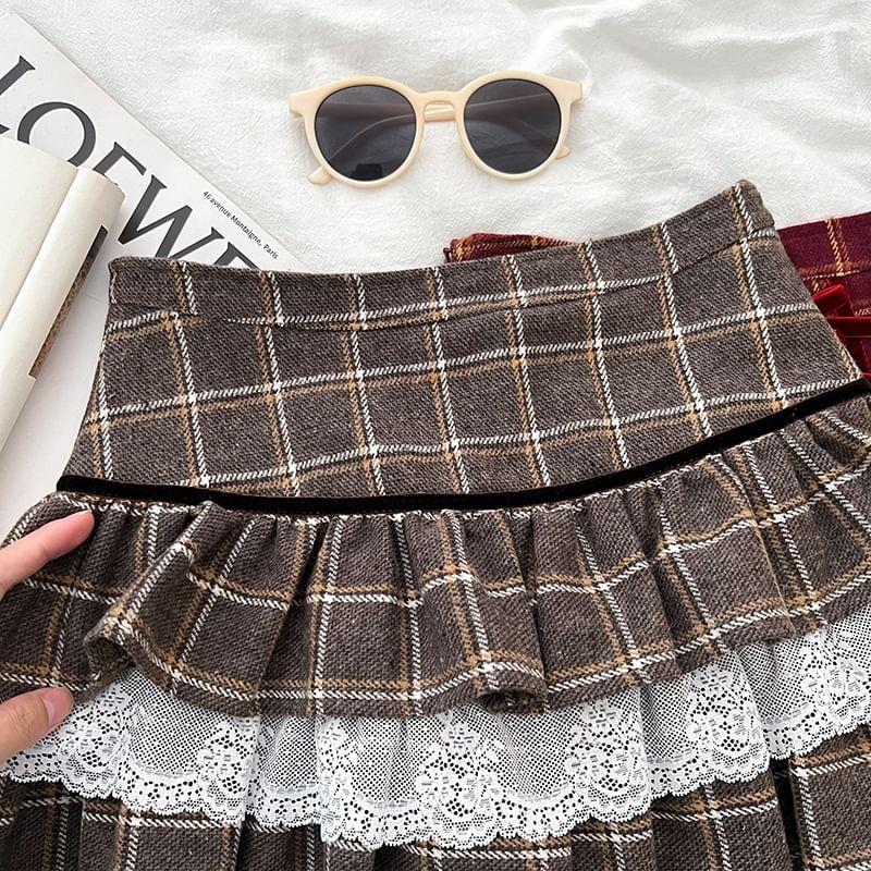 High Rise Plaid Mini Tiered Skirt Product Image