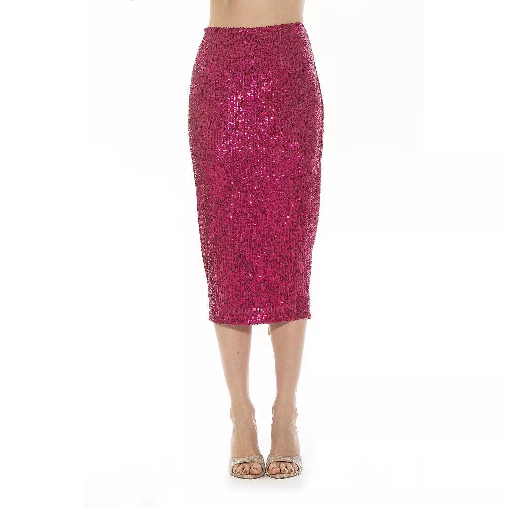 Women's ALEXIA ADMOR Ana Midi Sequin Pencil Skirt with Full Back Expose, Size: 10, Black Product Image