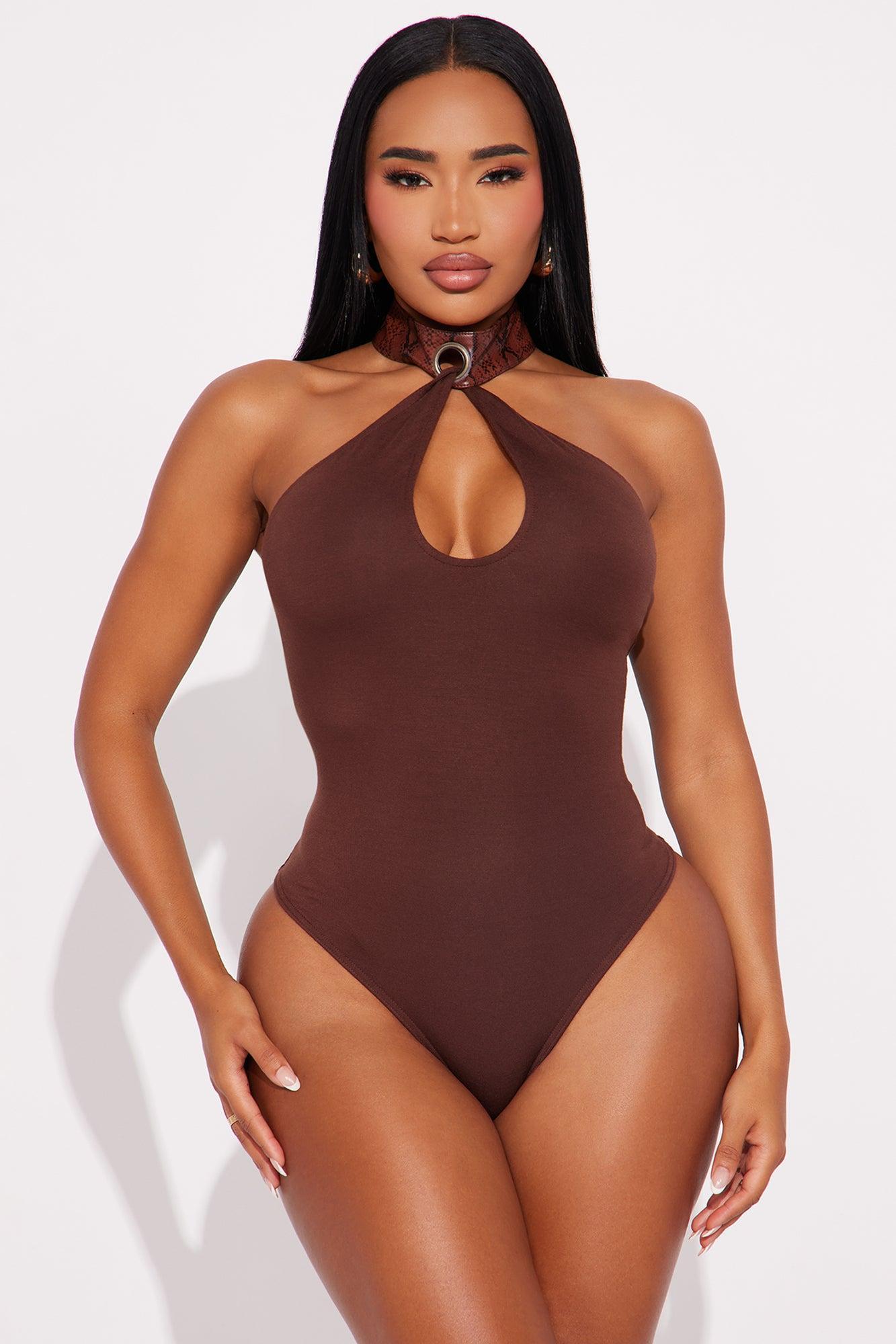 First-Class Getaway Halter Cut Out Bodysuit - Brown Product Image