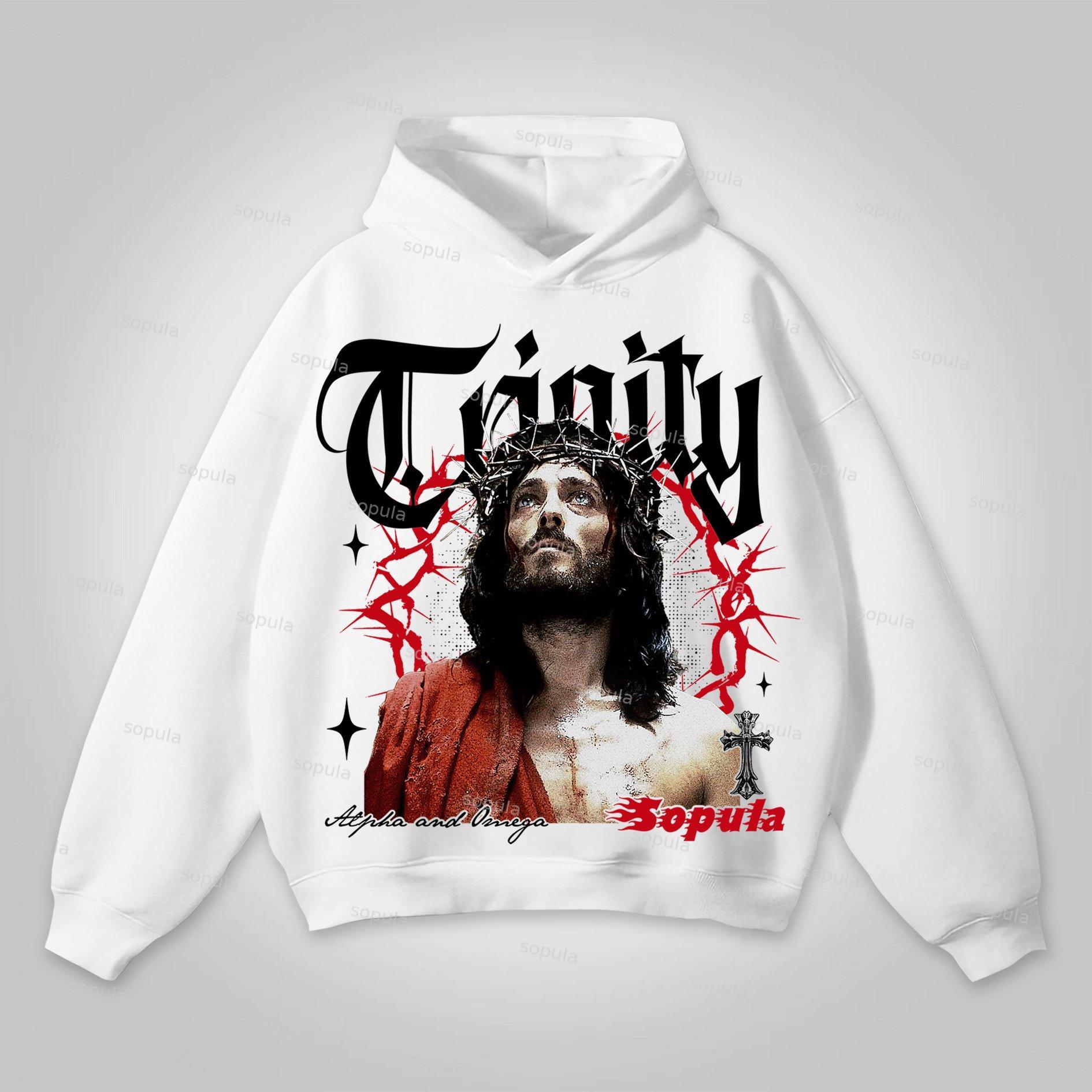 Vintage Thorn Jesus Graphic Cotton Hoodie Product Image