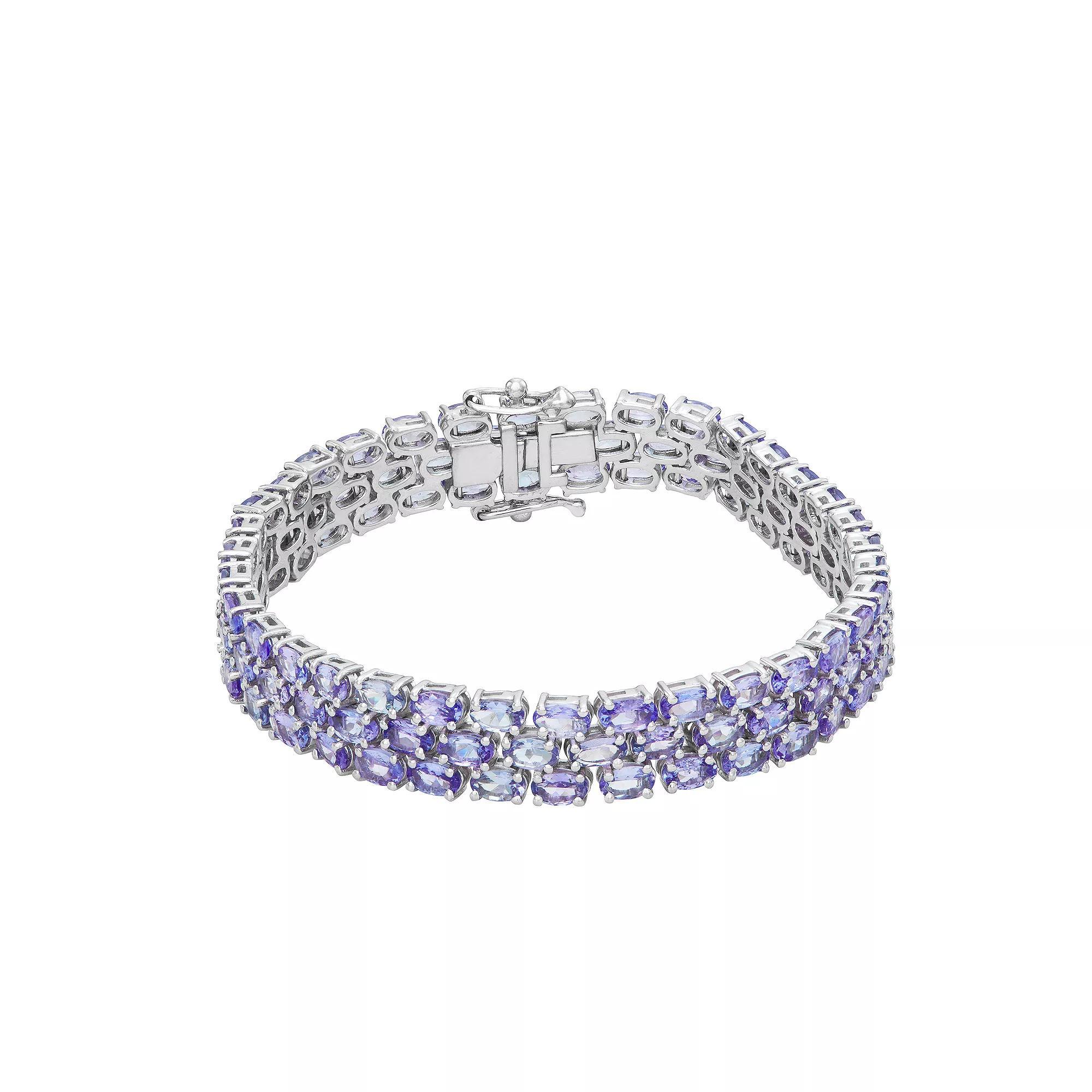 Jewelexcess Sterling Silver Oval Cut Tanzanite Triple Row Bracelet, Women's, Size: 7.5" Product Image