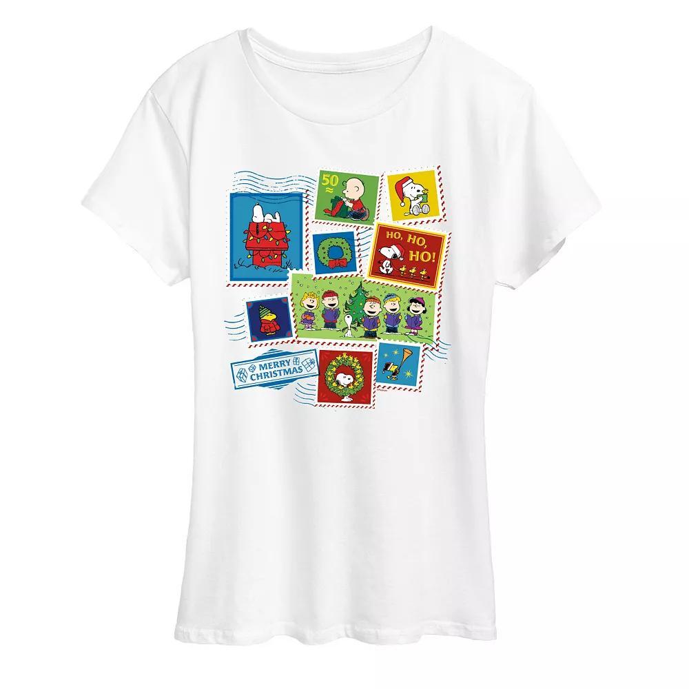 Women's Peanuts Christmas Stamps Graphic Tee, Size: Small, White Product Image