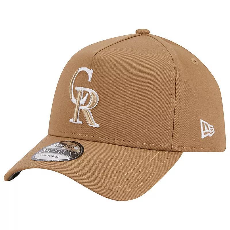 Men's New Era Khaki Colorado Rockies A-Frame 9FORTY Adjustable Hat, Beig K Product Image