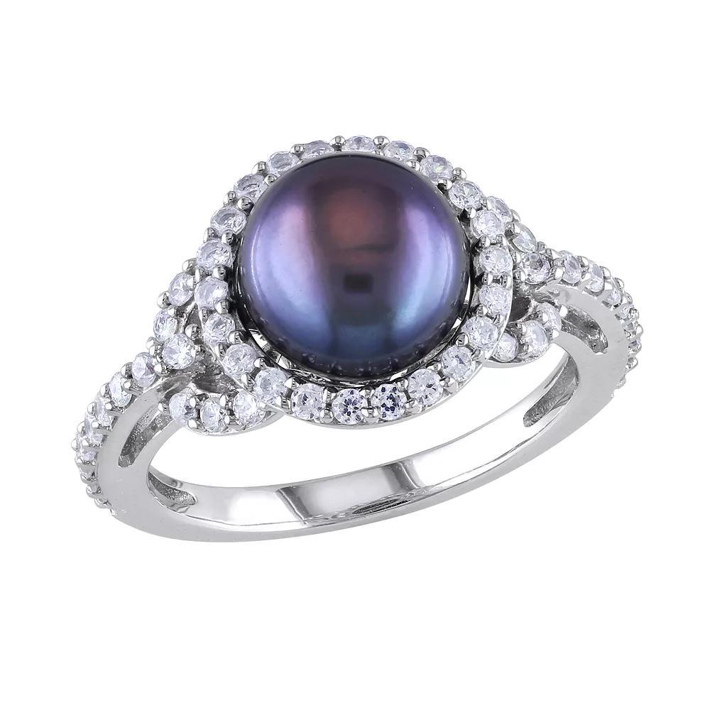 Stella Grace Sterling Silver Dyed Black Freshwater Cultured Pearl & Cubic Zirconia Ring, Women's, Size: 7, Silvertone Product Image