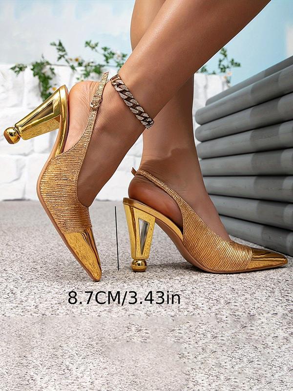Pointed-Toe Shiny Split-Joint Pumps Slider Sandals Product Image