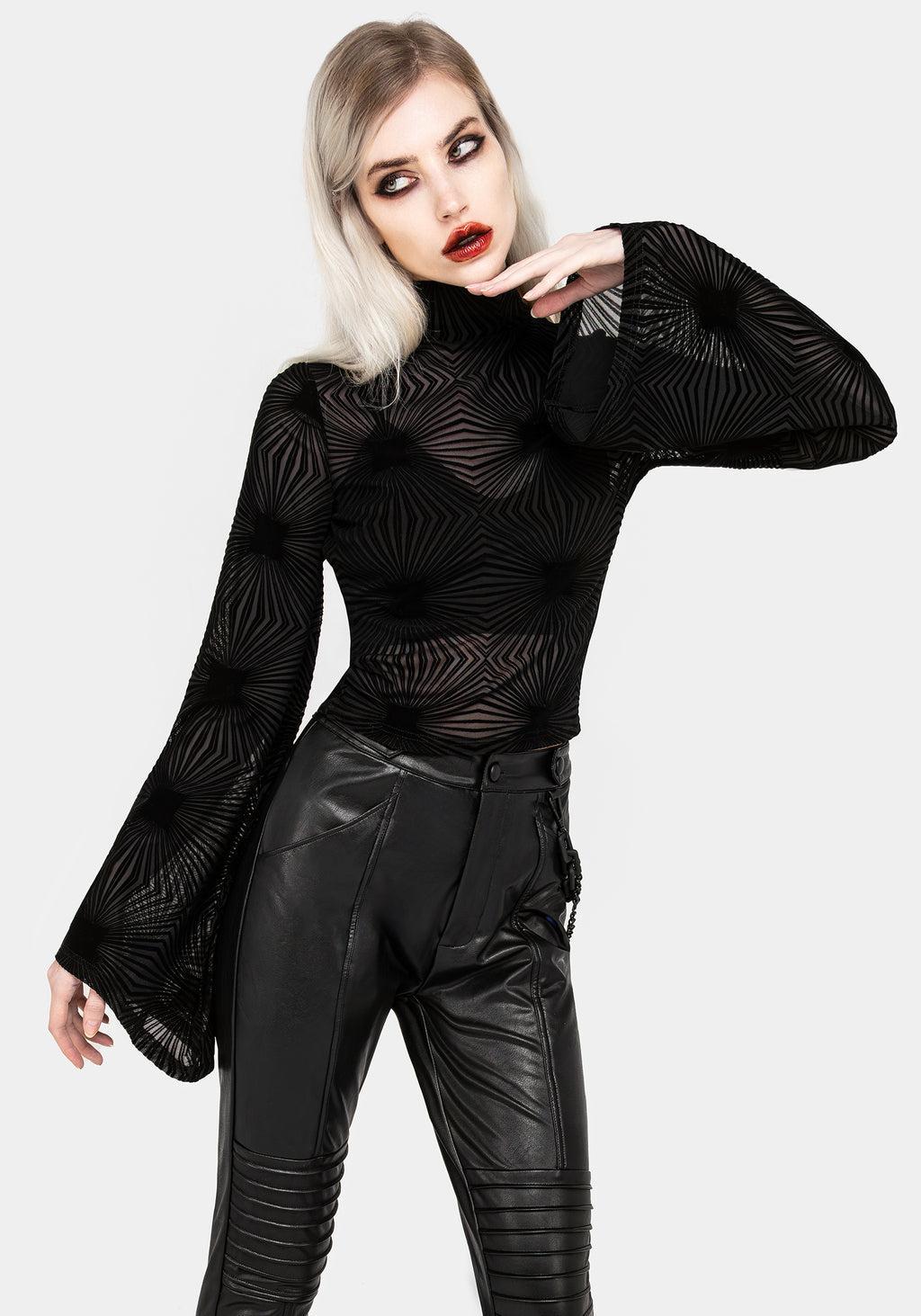 Strobe Flocked Mesh Flare Sleeve Top Product Image