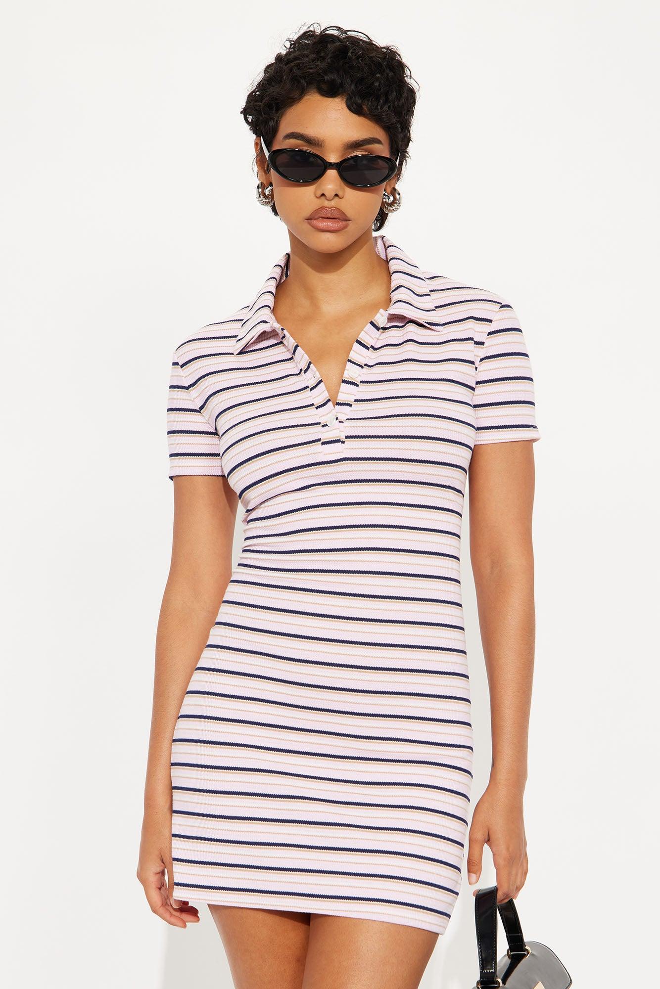 Madison Ribbed Stripe Mini Dress - Pink/combo Female Product Image