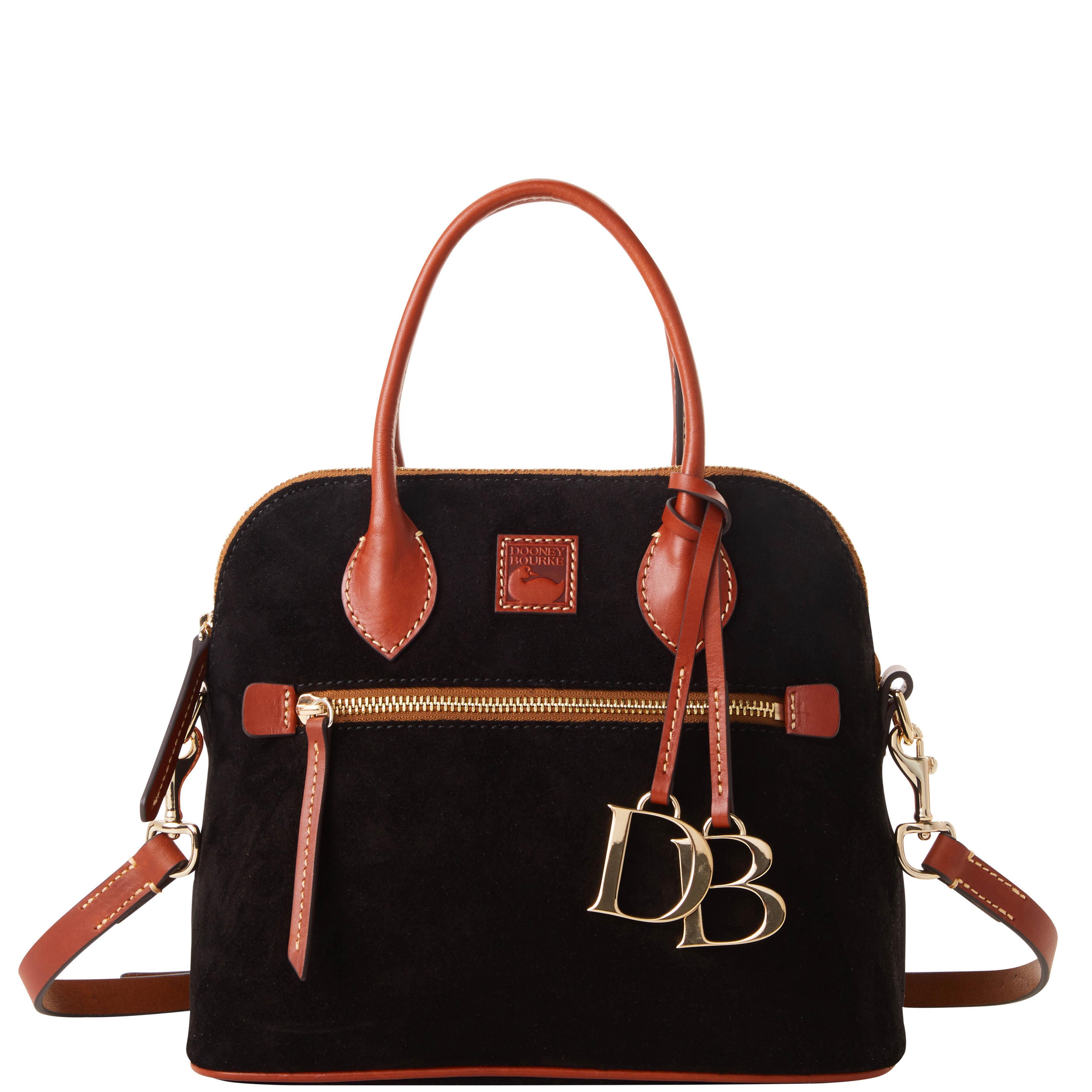 Dooney & Bourke Womens Suede Domed Leather Satchel Bag in Black Product Image