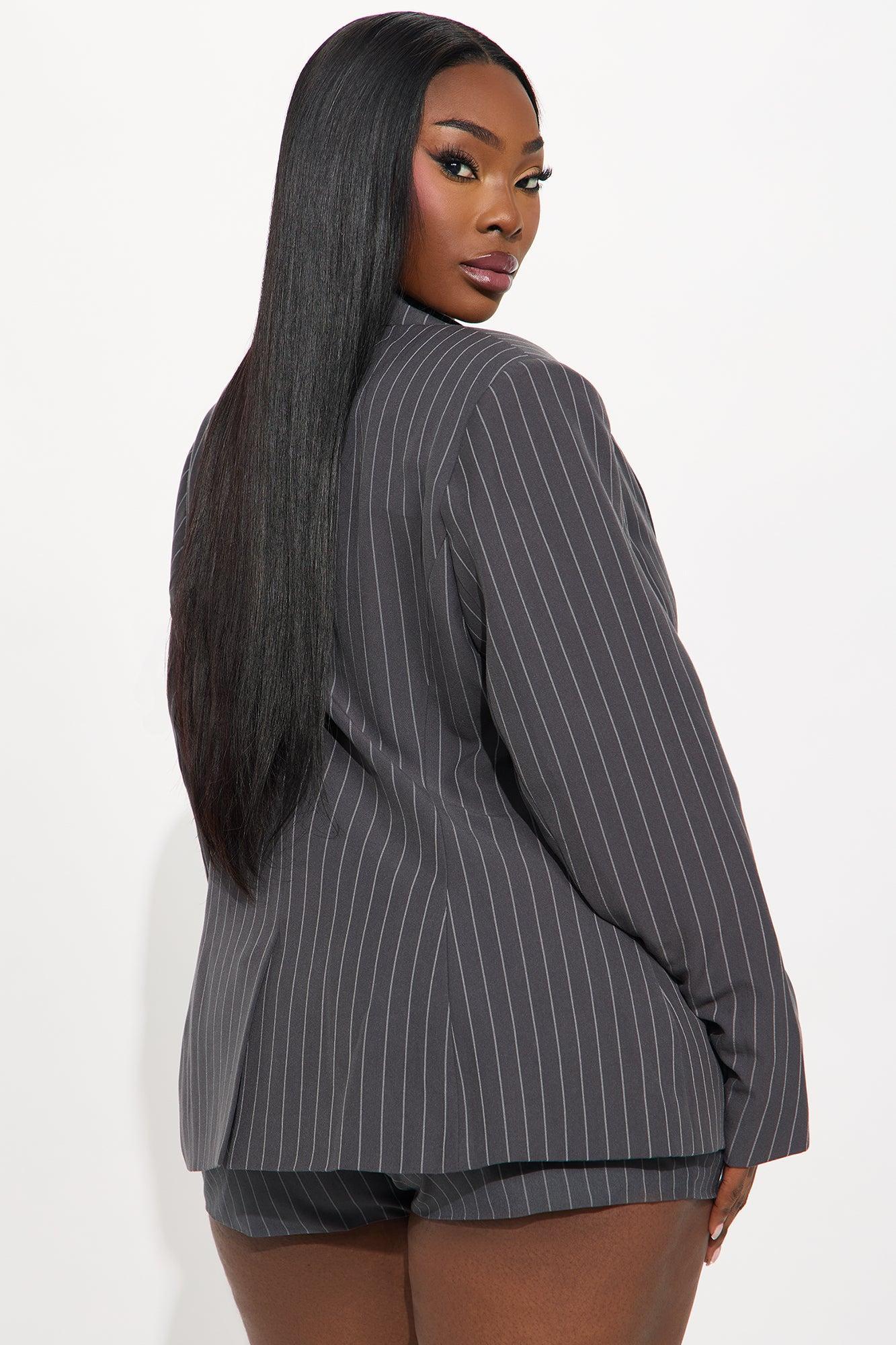 Angie Pinstripe Blazer - Charcoal Product Image