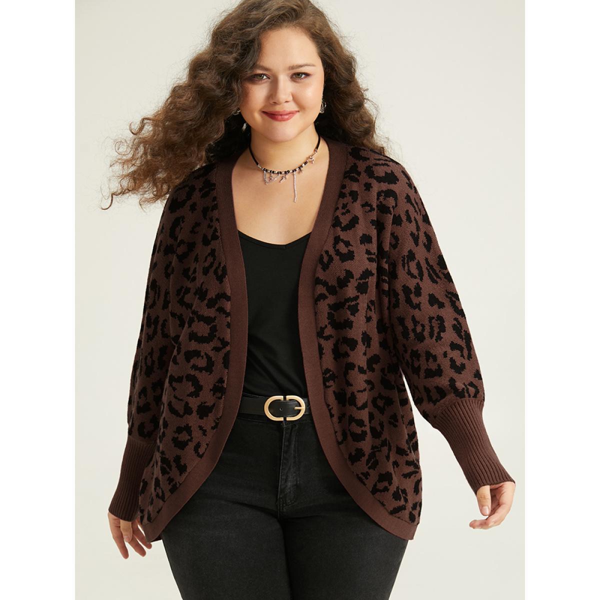 Plus Size Supersoft Essentials Leopard Curved Hem Cardigan DarkBrown Women Casual Loose Sleeveless Dailywear Cardigans BloomChic 18-20/2X Product Image