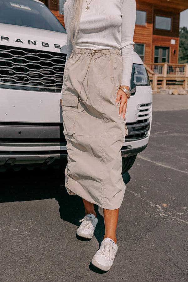 Cool Energy Cargo Midi Skirt in Warm Taupe Product Image