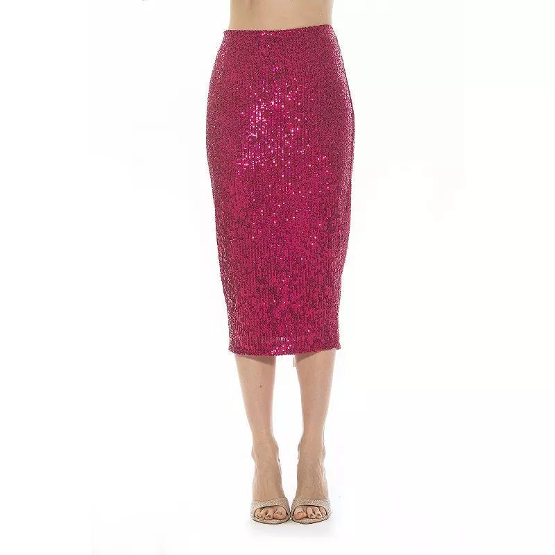 Women's ALEXIA ADMOR Ana Midi Sequin Pencil Skirt with Full Back Expose, Size: 10, Black Product Image