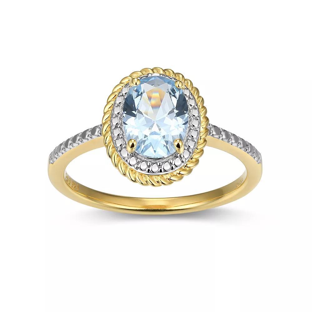 18k Gold Over Silver Gemstone & Diamond Accent Halo Ring, Women's, March Synthetic Spinel Product Image