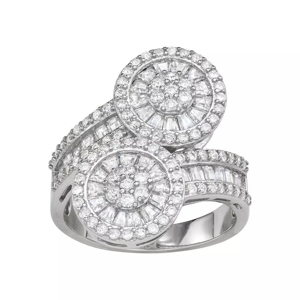 Designs by Gioelli Sterling Silver Cubic Zirconia Dual Halo Bypass Ring, Women's, Size: 6 Product Image