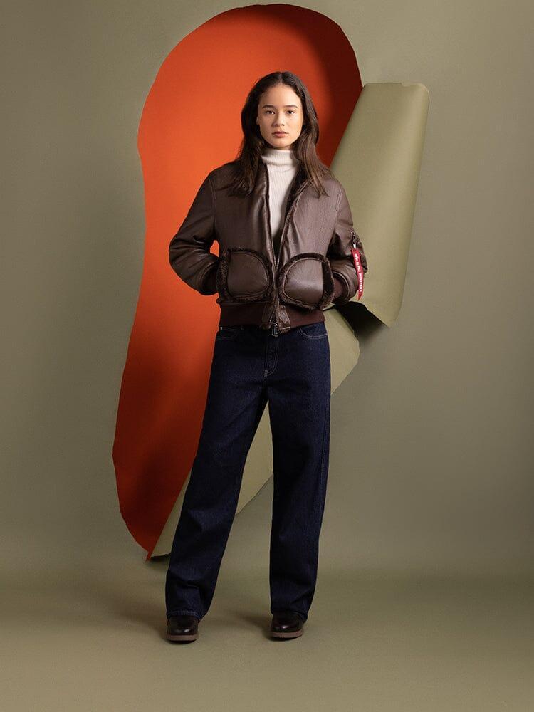 WOMEN'S REVERSIBLE FAUX LEATHER MA-1 BOMBER JACKET - CHOCOLATE / S Product Image
