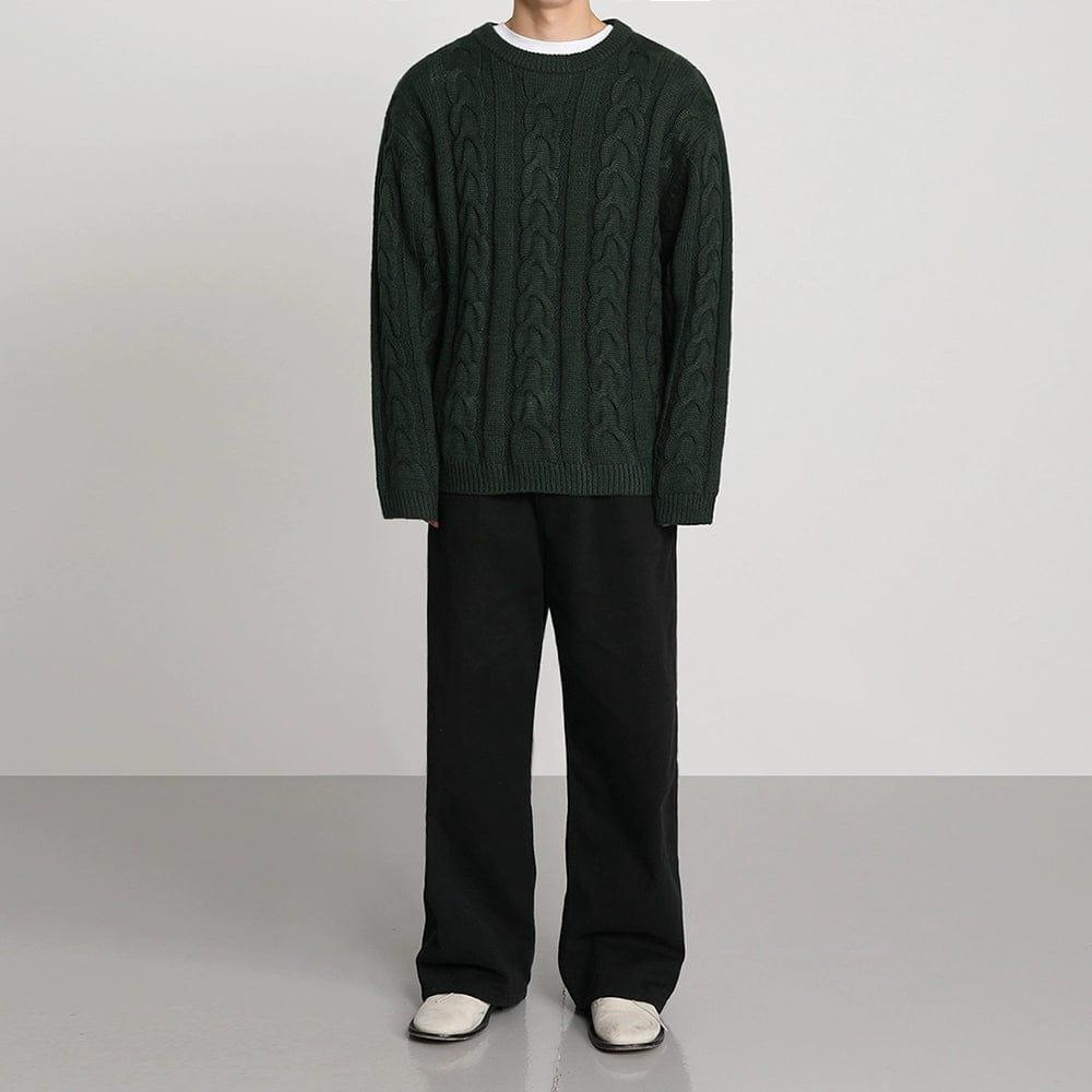 RT No. 10183 DARK GREEN TWIST KNITTED SWEATER Product Image