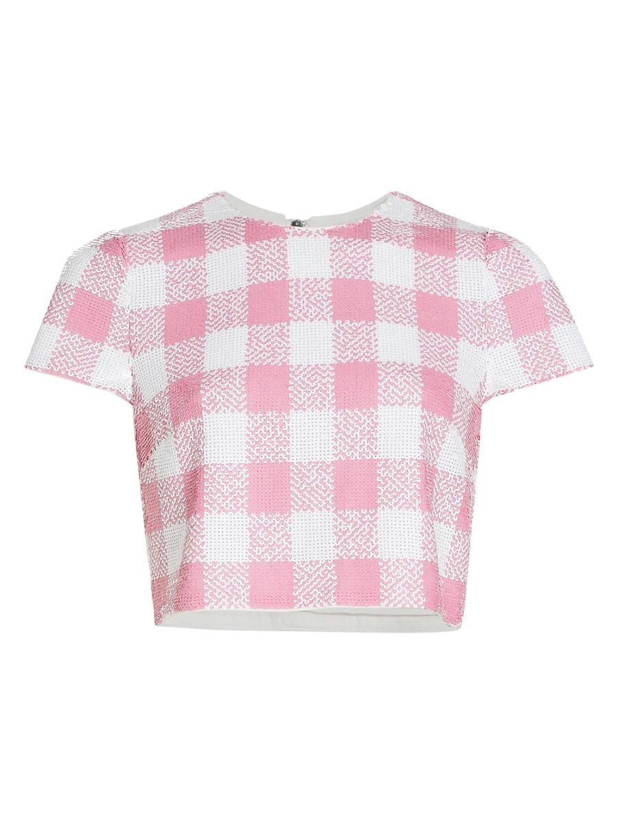 Womens Elena Sequined Check Crop Top Product Image