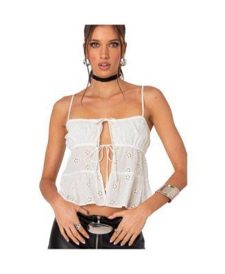 Edikted Womens Chelsea Tie Front Eyelet Tank Top Product Image