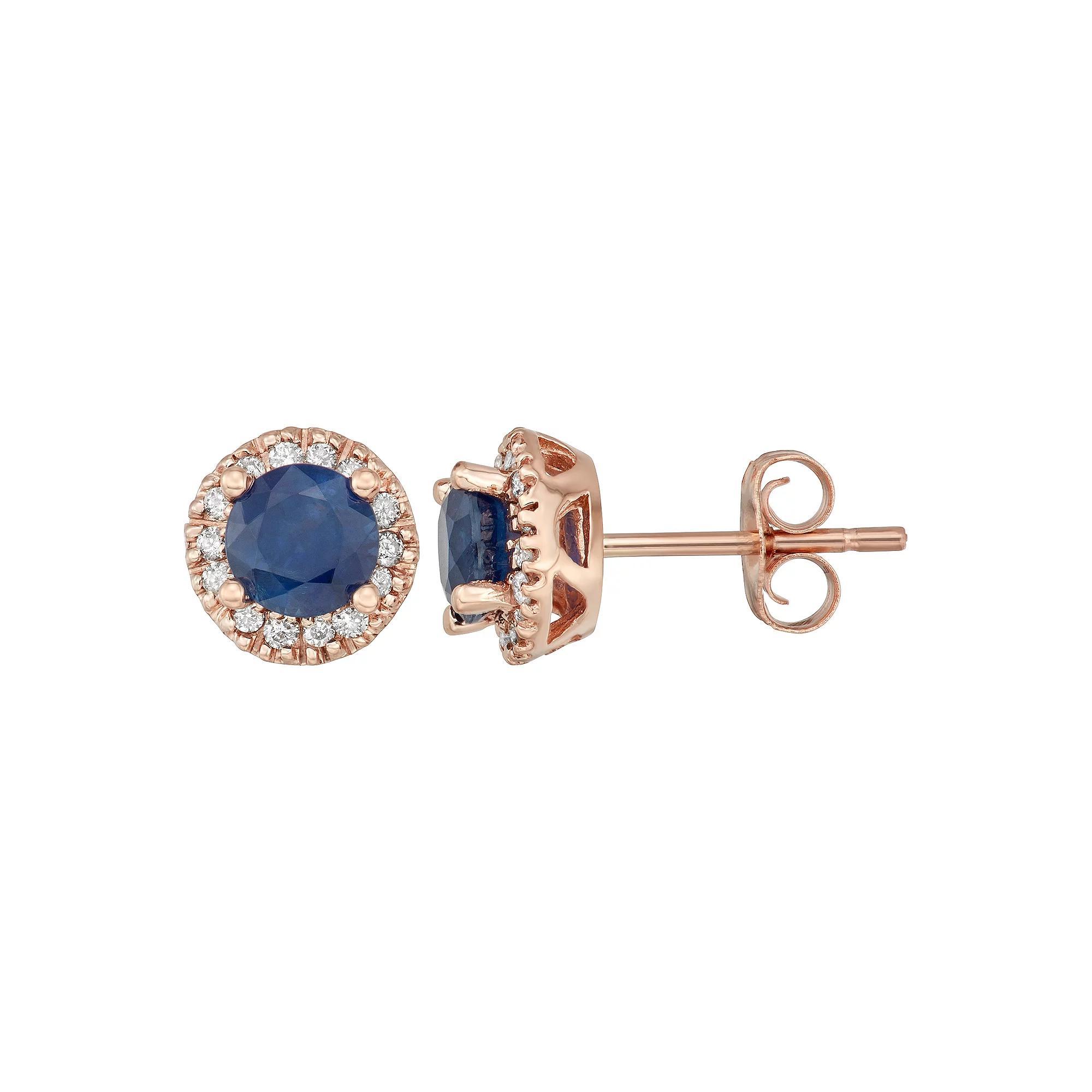 The Regal Collection 14k Gold Sapphire & 1/8 Carat T.W. IGL Certified Diamond Tiered Halo Stud Earrings, Women's, Pink Product Image