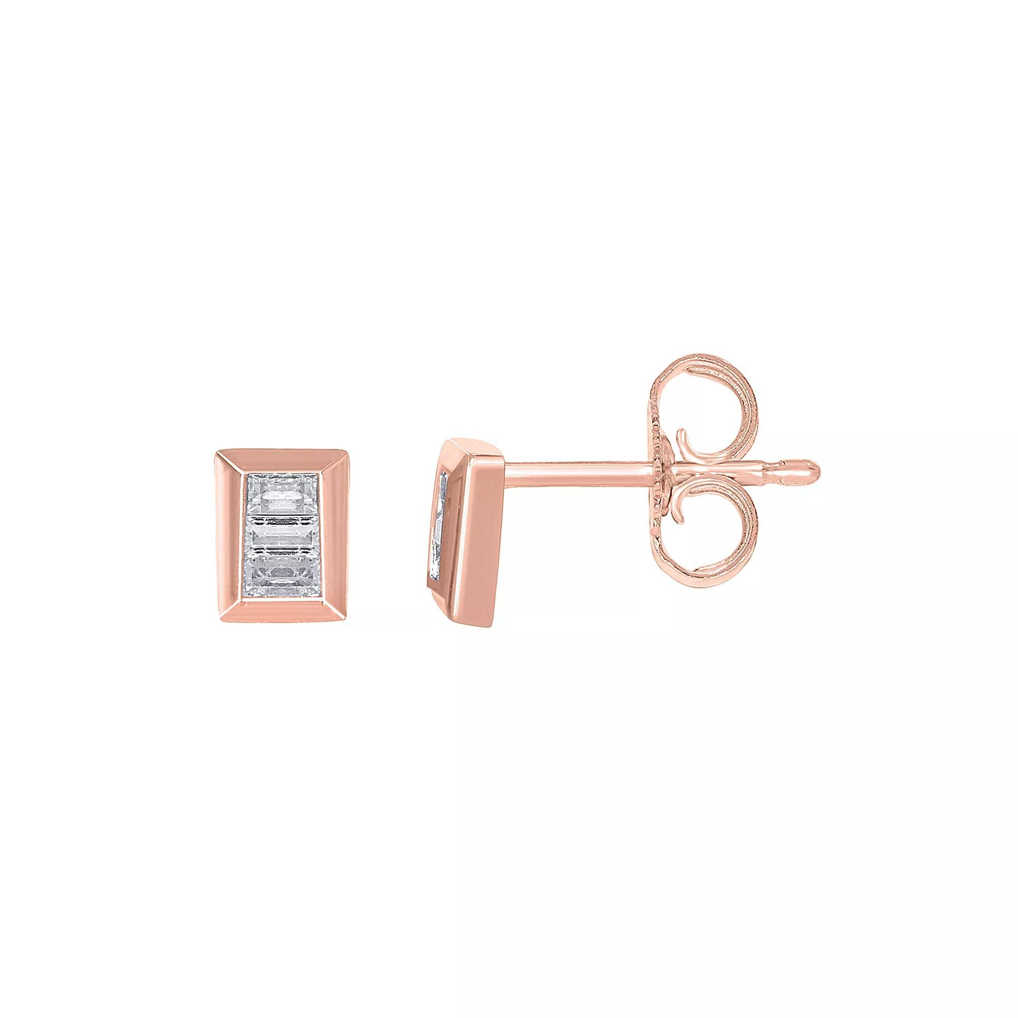 Sterling Silver 1/8 Carat T.W. Diamond Rectangle Stud Earrings, Women's, Gold Tone Product Image