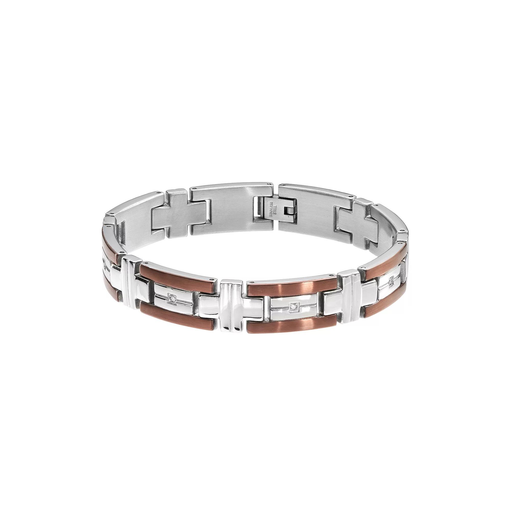 1/6 Carat T.W. Diamond Two Tone Stainless Steel Bracelet - Men, Men's, Size: 8.5", Brown Product Image