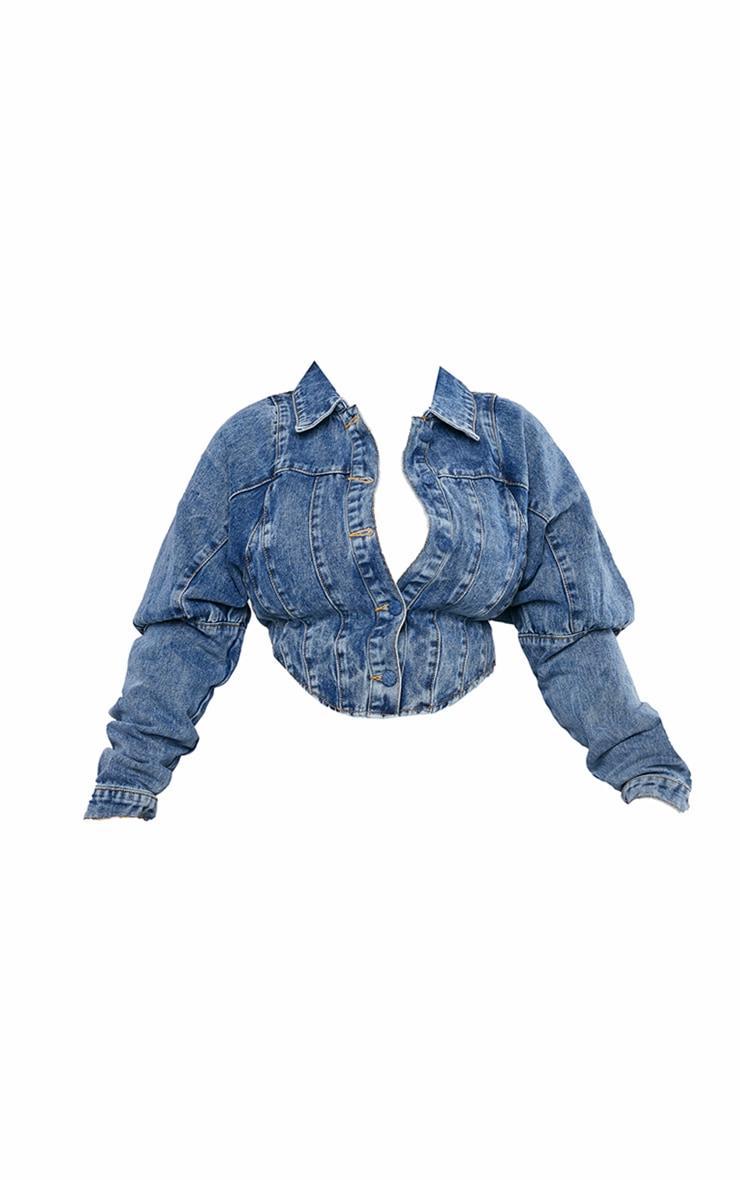 Plus Vintage Wash Corset Denim Jacket Product Image