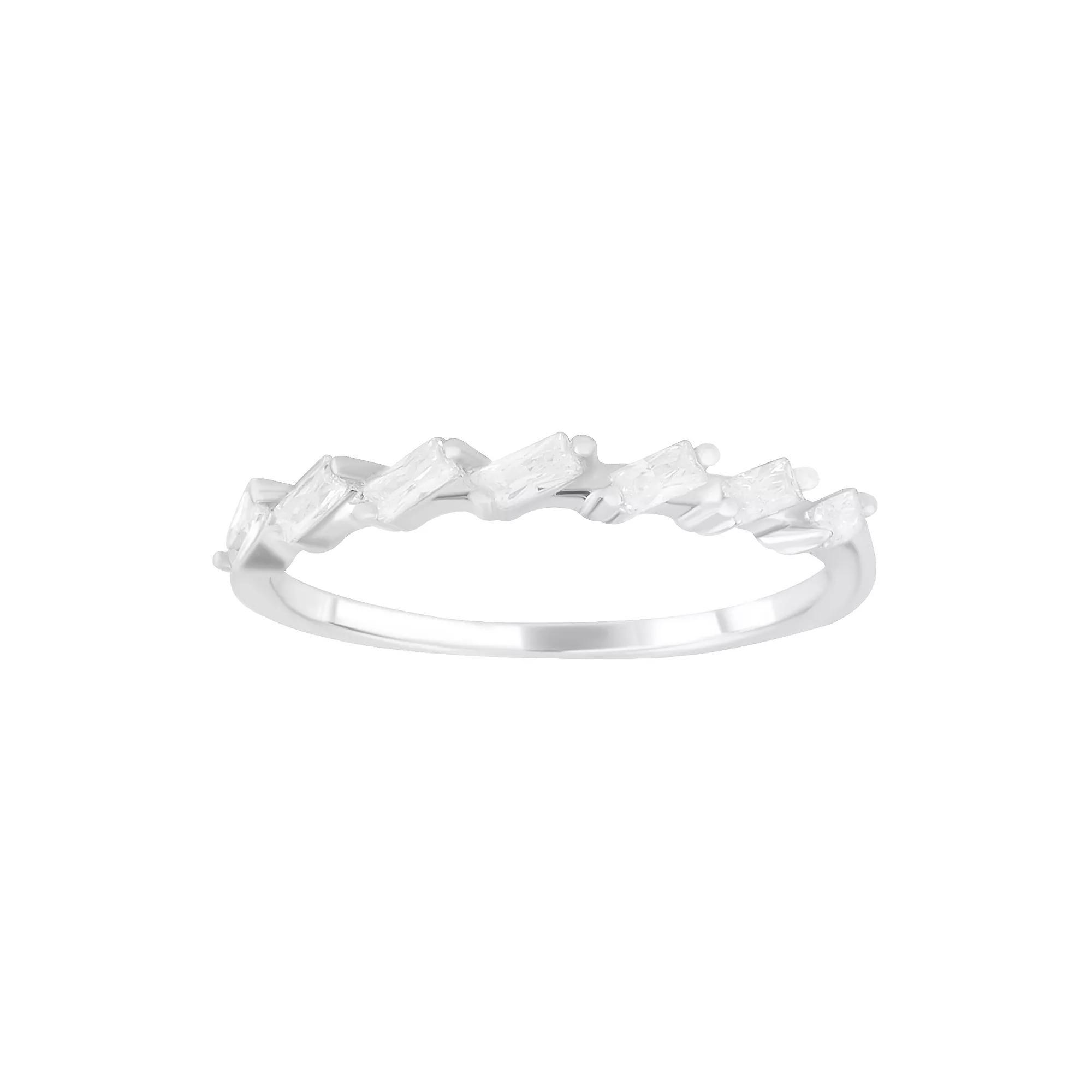 SIRI Rhodium-Plated Sterling Silver Cubic Zirconia Ring with Zigzag Pattern of Baguette Stones, Women's, Size: 9 Product Image