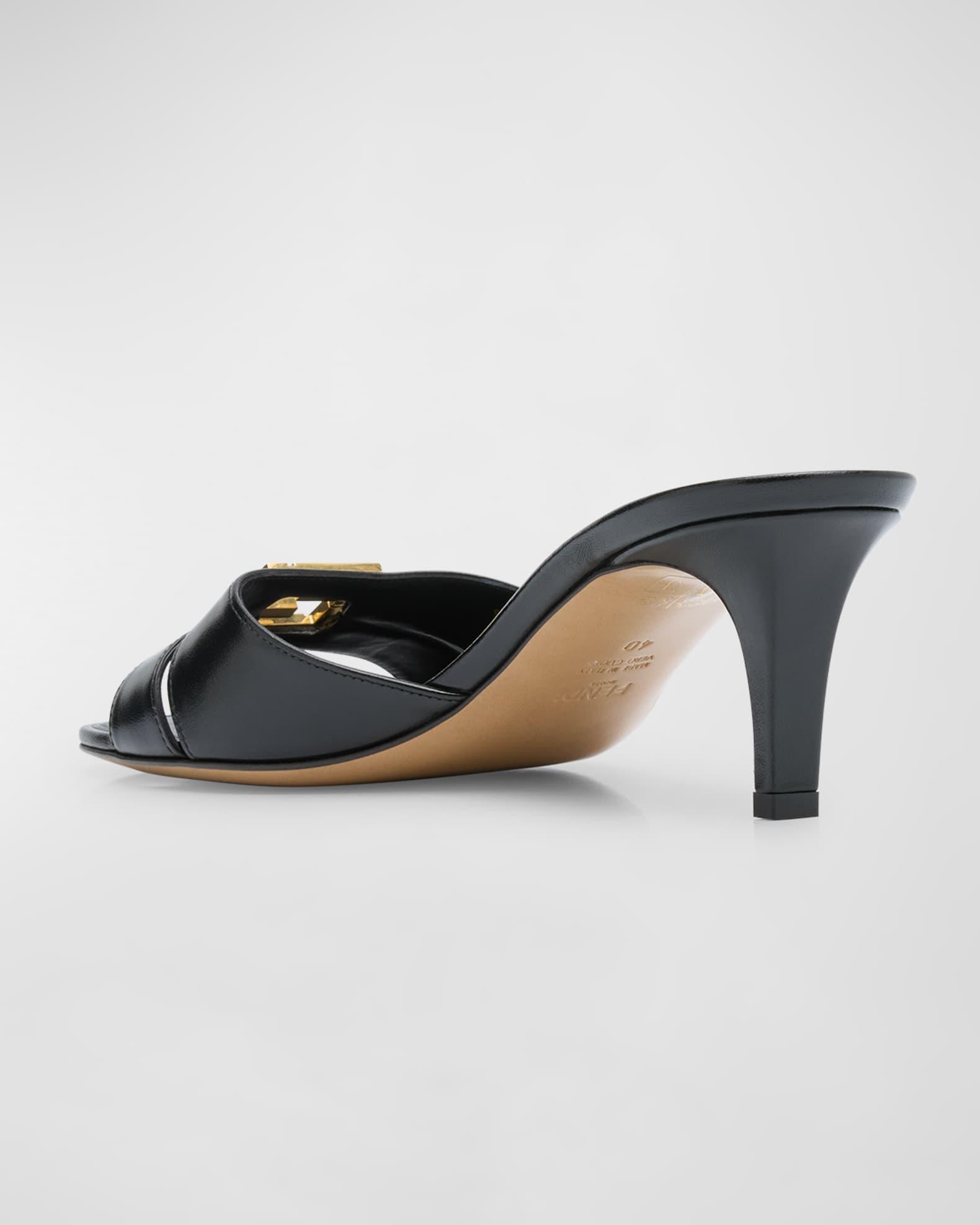 Fold Leather Kitten-Heel Sandals Product Image