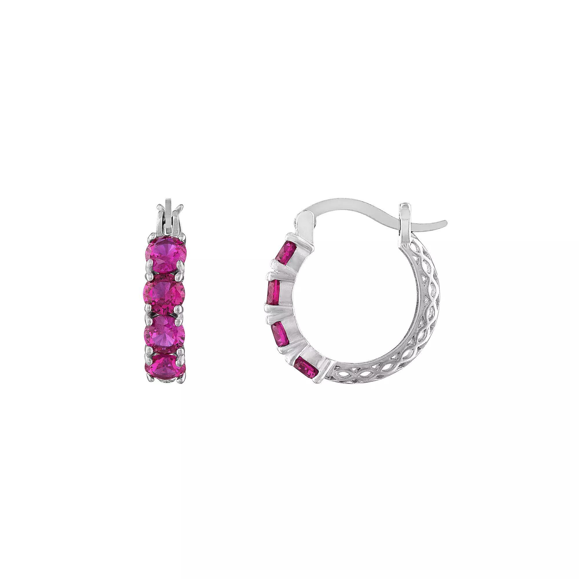 Designs by Gioelli Sterling Silver Filigree Hoop Earrings, Womens, Lab Created White Spphr Product Image