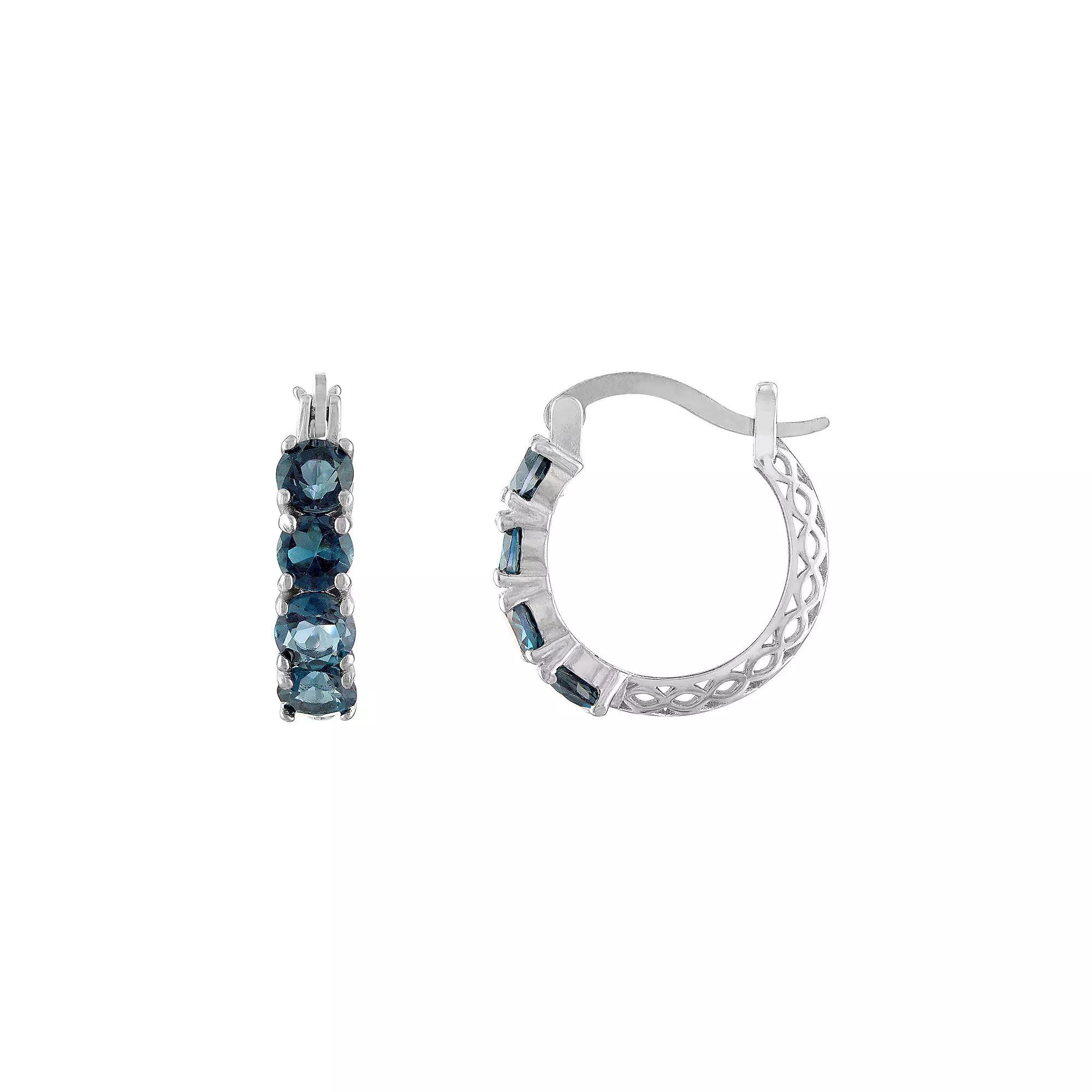 Designs by Gioelli Sterling Silver Filigree Hoop Earrings, Womens, London Blue Topaz Product Image