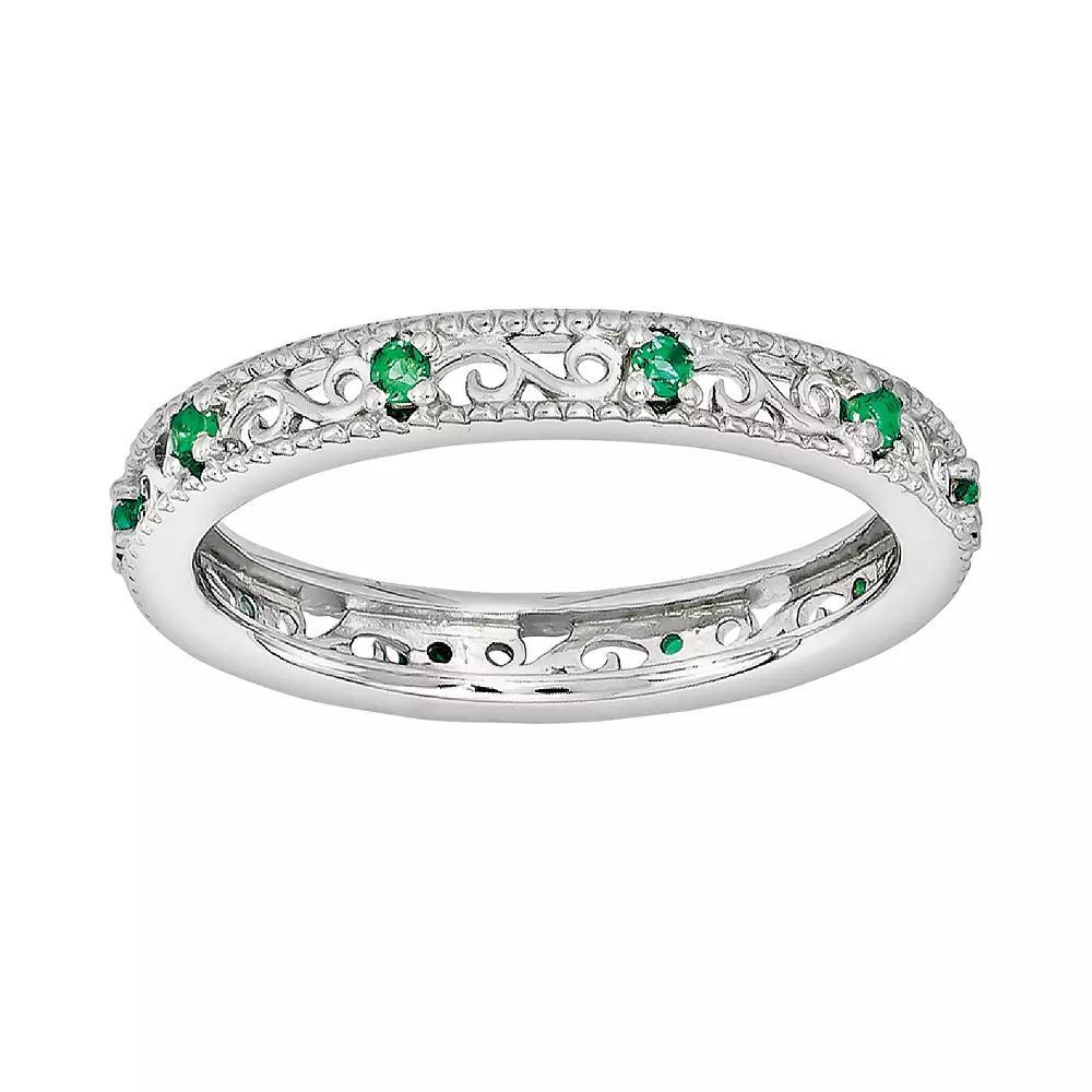 Stacks and Stones Sterling Silver Lab-Created Emerald Stack Ring, Women's, Size: 5, Green Product Image