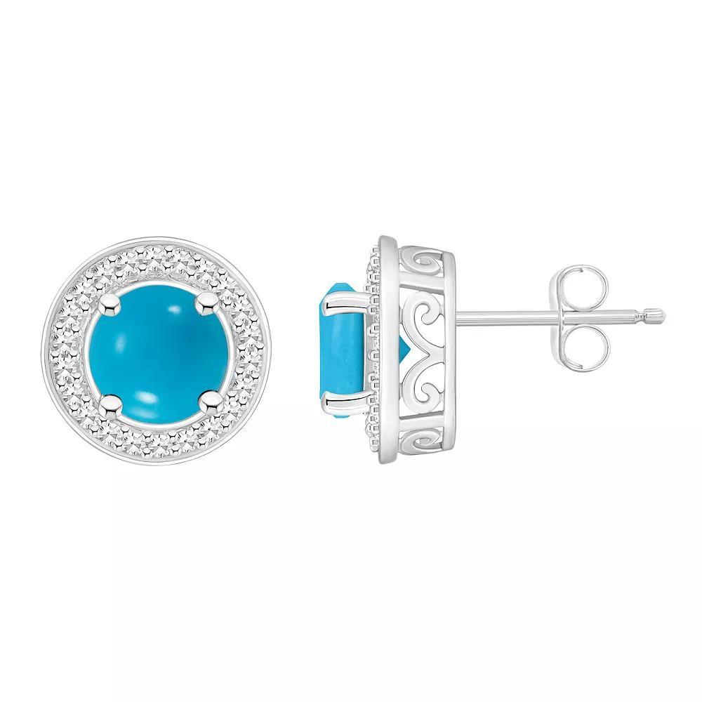 Celebration Gems Sterling Silver Round Gemstone & 1/5 Carat T.W. Diamond Halo Stud Earrings, Womens, Turquoise Product Image