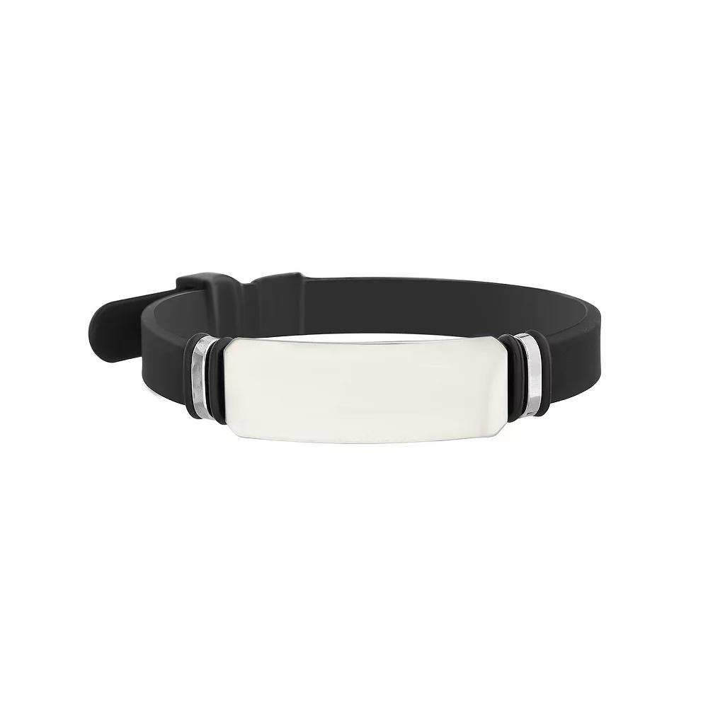 1913 Men's Black Vegan Leather & Stainless Steel ID Buckle Bracelet, Size: 8.5" Product Image