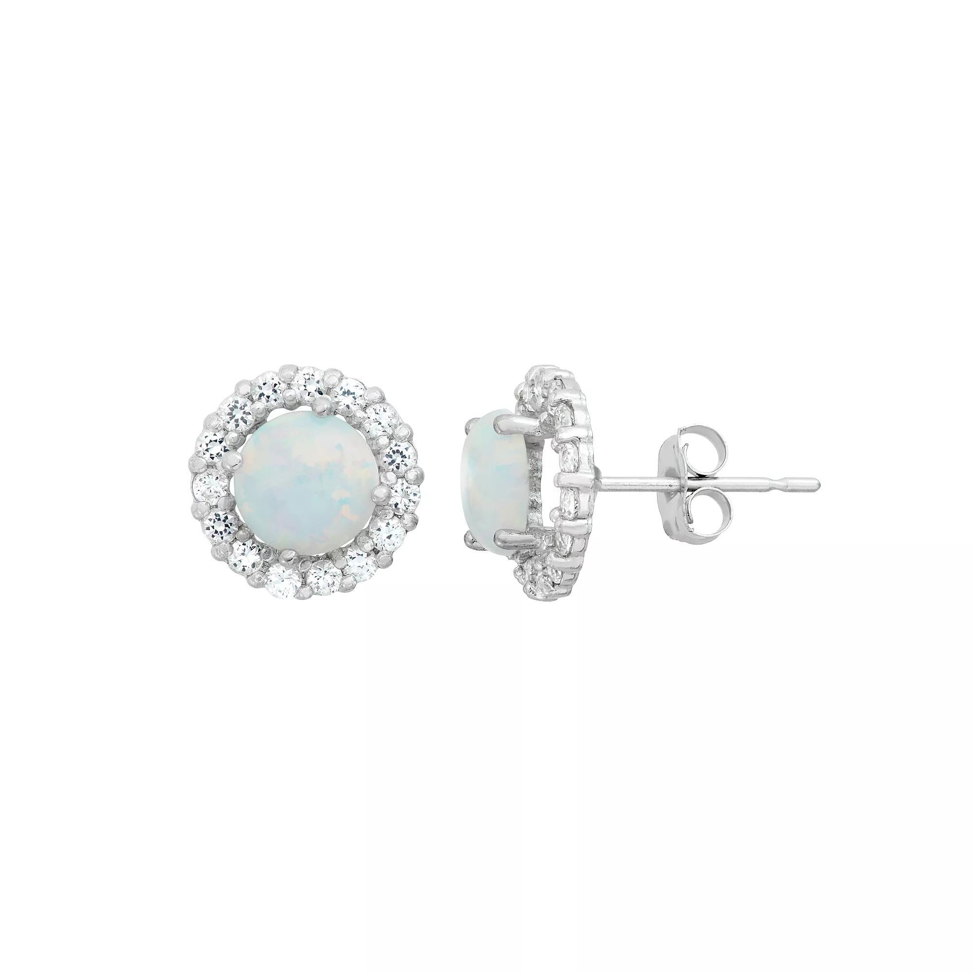 Designs by Gioelli Lab-Created Opal & White Topaz 10k White Gold Halo Stud Earrings, Women's Product Image