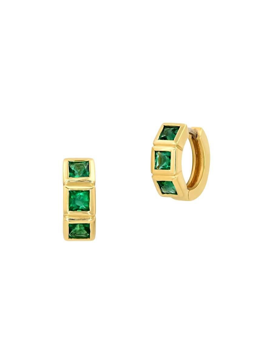Womens 14K Yellow Gold Framed Huggie Hoop Earrings Product Image