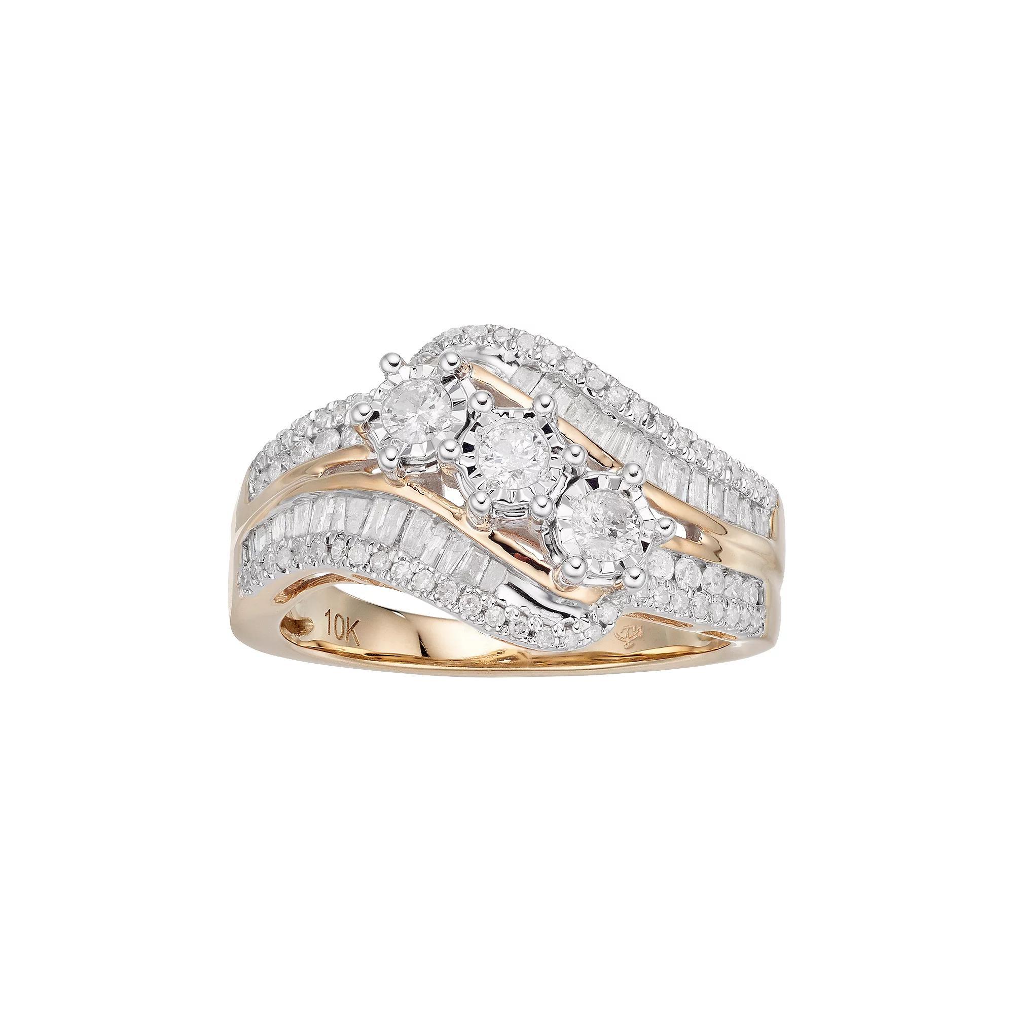 10k Gold 3/4 Carat T.W. Diamond 3-Stone Ring, Women's, Size: 6 Product Image
