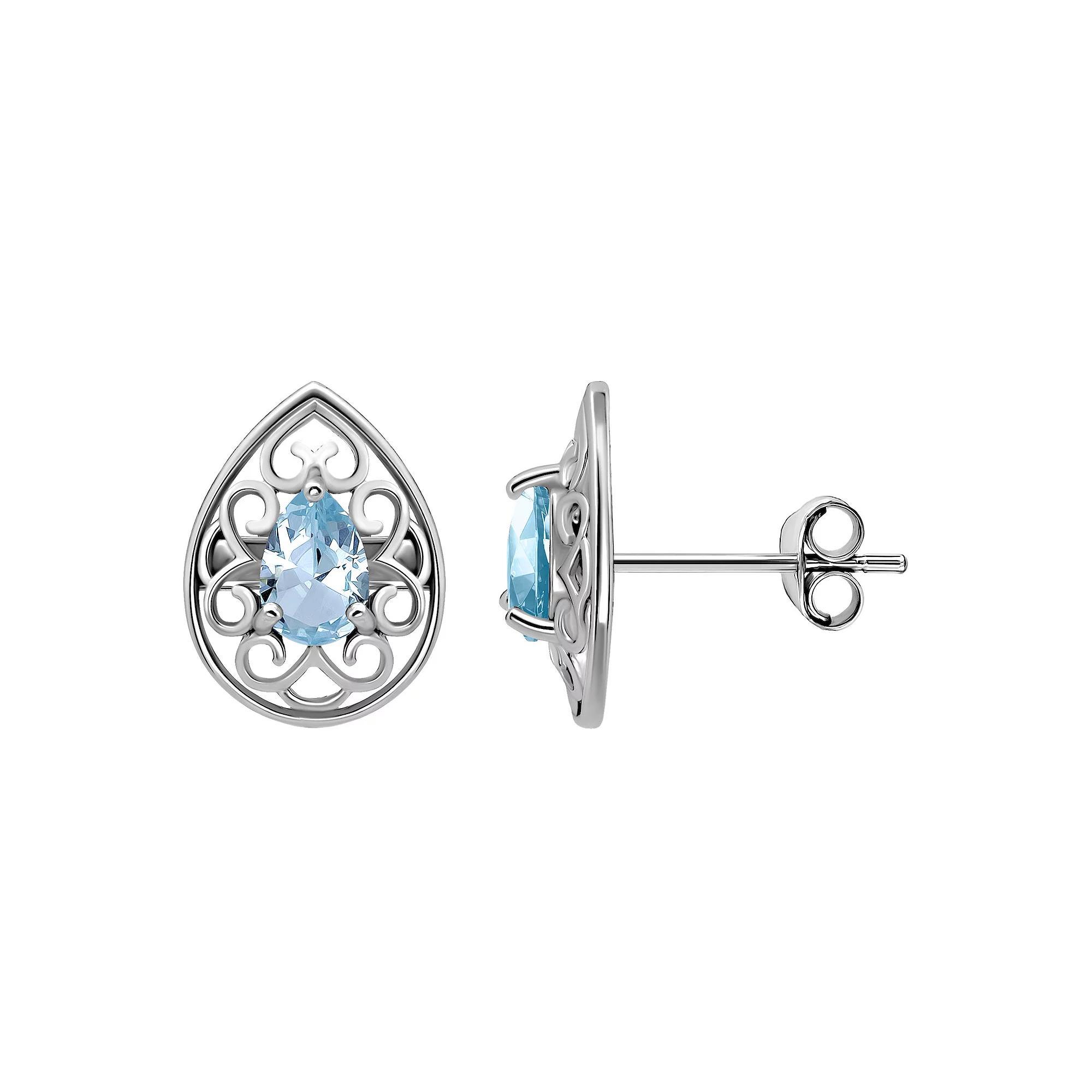 Aleure Precioso Sterling Silver Gemstone Teardrop Stud Earrings, Women's, Silver Tone Blue Product Image