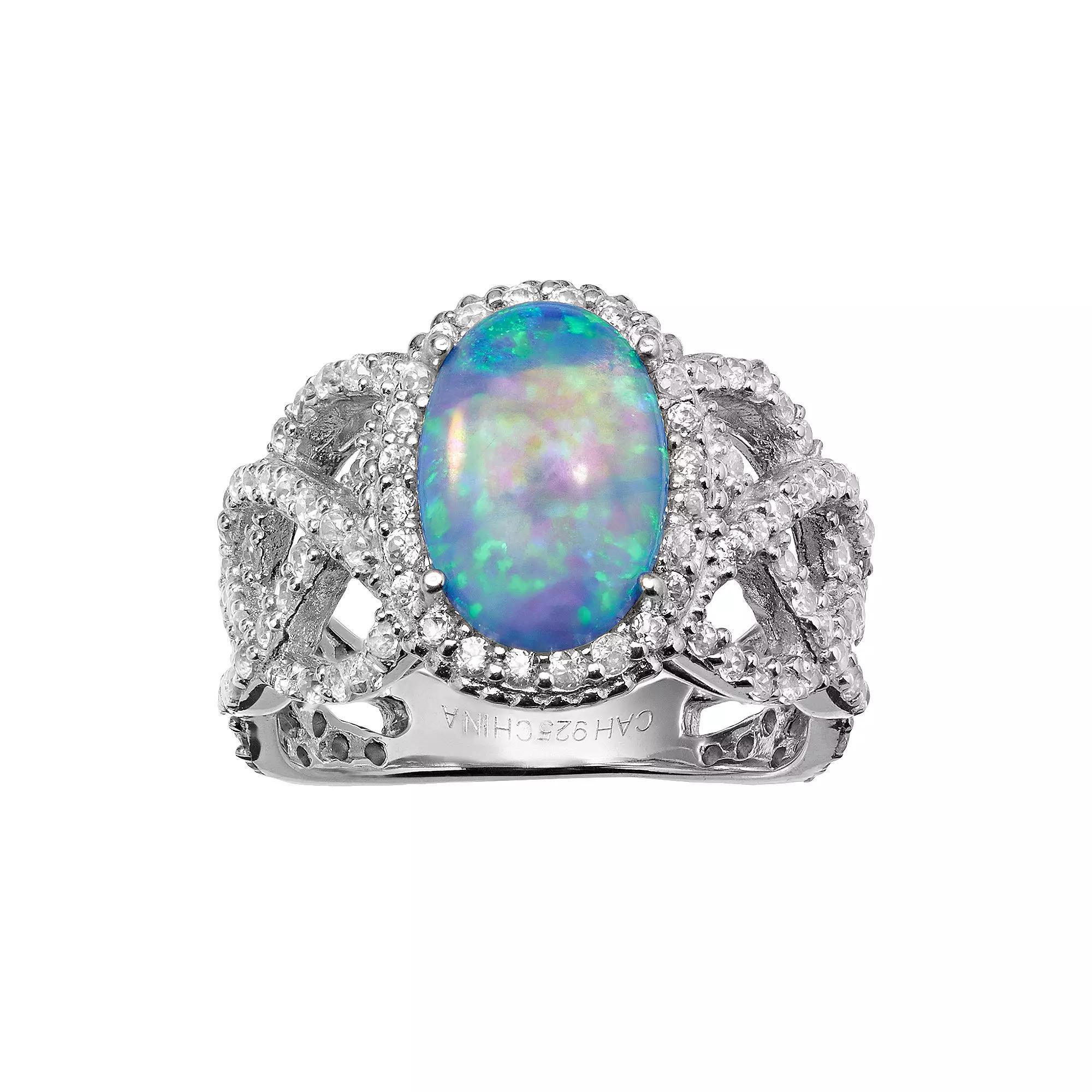 Sophie Miller Lab-Created Blue Opal & Cubic Zirconia Sterling Silver Halo Openwork Ring, Women's, Size: 6 Product Image