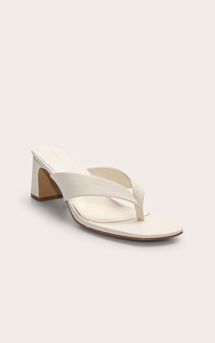 Ecru Pu Round Toe Thong Mid Block Heeled Mules Product Image
