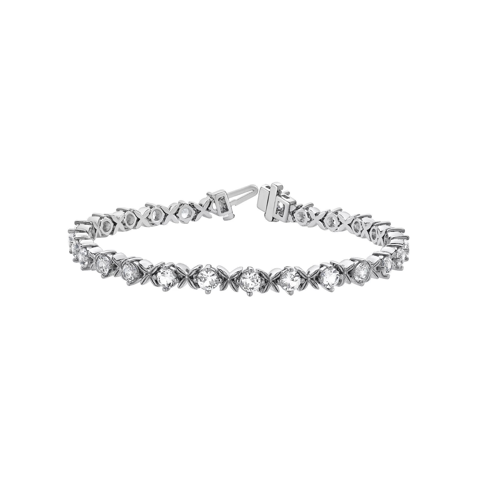 Gemstone Brilliance Round Lab-Created White Sapphire Box Clasp Tennis Bracelet, Womens Silver Tone Product Image