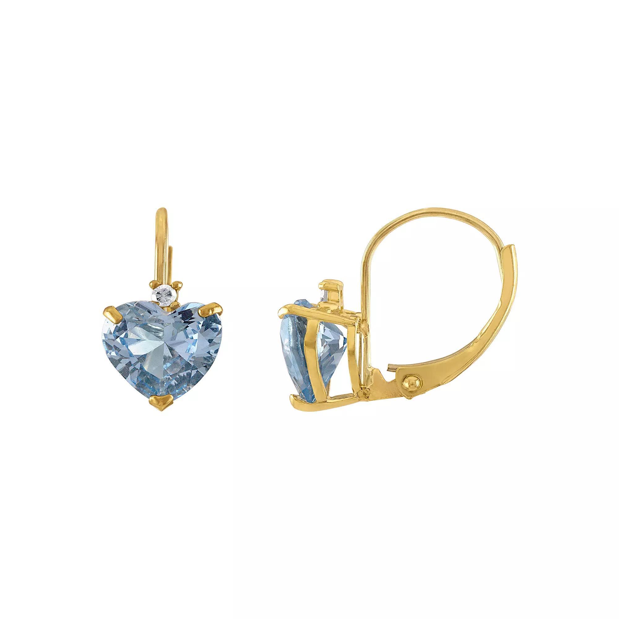 Tiara 10k Gold Lab-Created Aquamarine & Diamond Accent Leverback Earrings, Womens Product Image