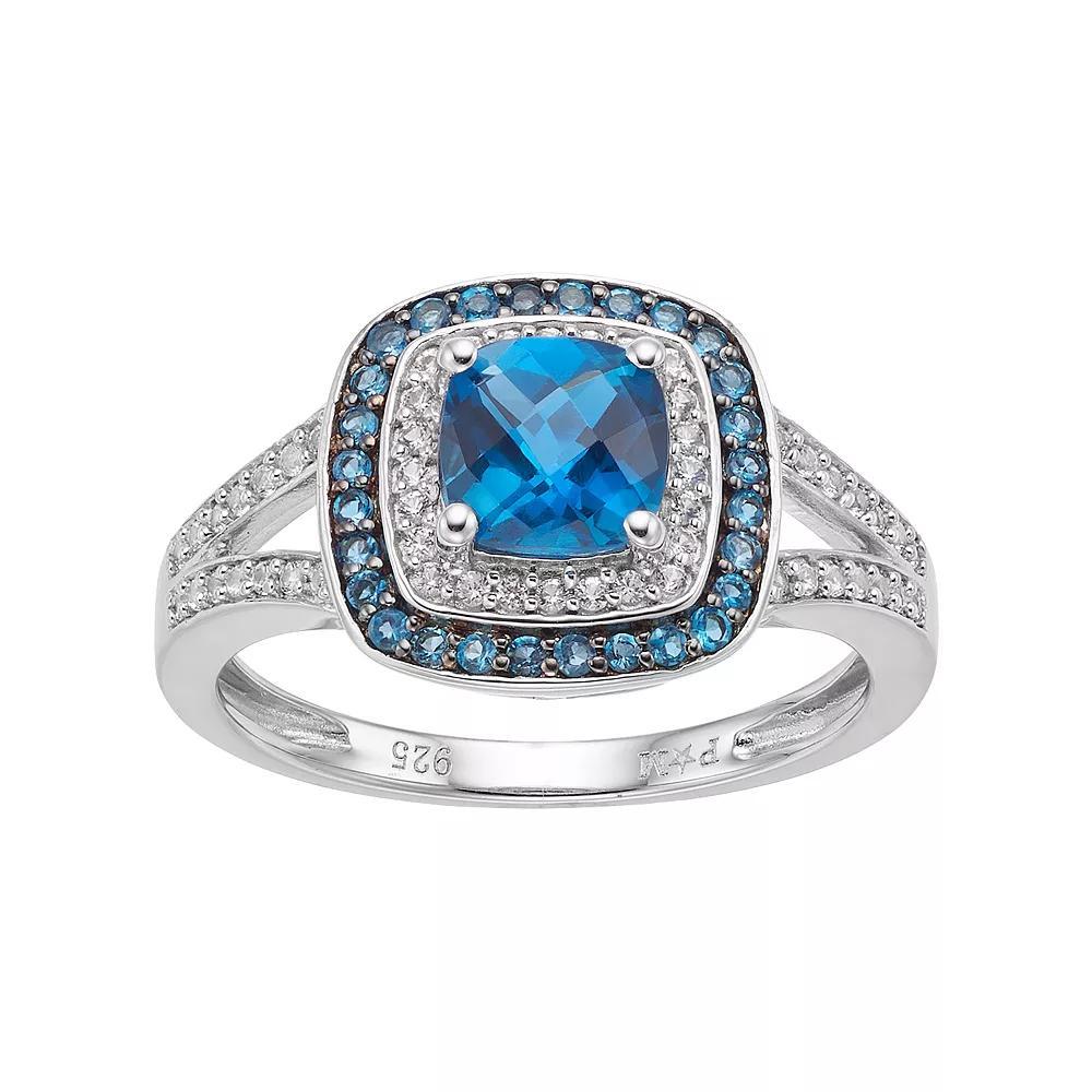 Sterling Silver Blue Topaz & Lab-Created White Sapphire Square Halo Ring, Womens Product Image