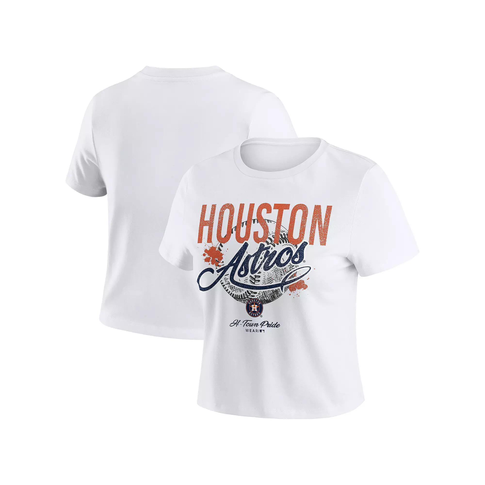 Women's WEAR by Erin Andrews  White Houston Astros Distressed Cropped Baby T-Shirt, Size: Large Product Image