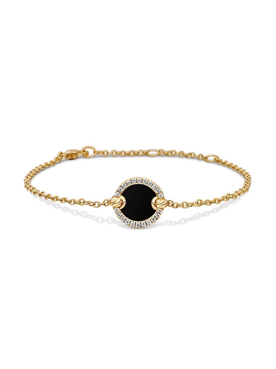 David Yurman Petite 18K Gold Dy Elements Black Onyx & Pave Diamonds Center Station Chain Bracelet Product Image